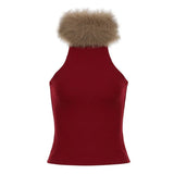 Chic Red Christmas Vest for Women | Elegant Knitted Faux Fur & Stretch Sleeveless Top with Turtleneck Collar | Holiday Gift Idea - Zeprah