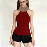 Chic Red Christmas Vest for Women | Elegant Knitted Faux Fur & Stretch Sleeveless Top with Turtleneck Collar | Holiday Gift Idea - Zeprah