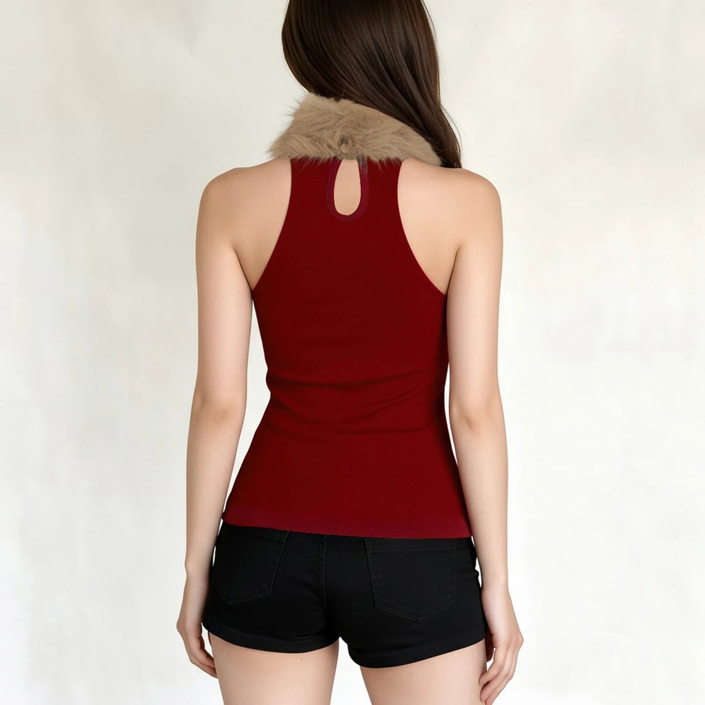 Chic Red Christmas Vest for Women | Elegant Knitted Faux Fur & Stretch Sleeveless Top with Turtleneck Collar | Holiday Gift Idea - Zeprah