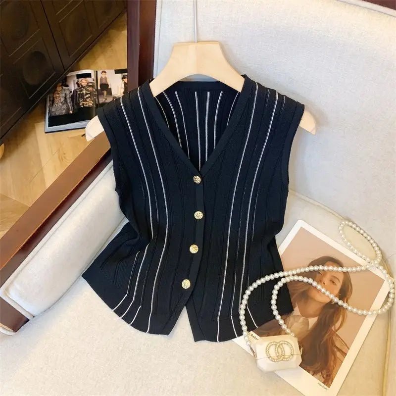 Classic Tank Top V - neck Knitted Vintage tank Plain Sleeveless Tops - Zeprah