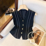 Classic Tank Top V - neck Knitted Vintage tank Plain Sleeveless Tops - Zeprah