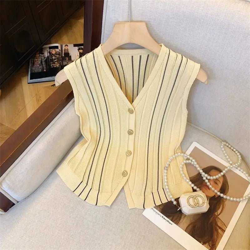 Classic Tank Top V - neck Knitted Vintage tank Plain Sleeveless Tops - Zeprah