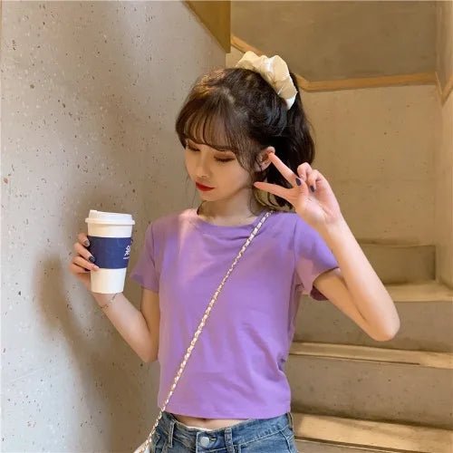 Classic Women's T-shirts Backless Short - sleeved Blouse Fashionable Crop Top - Zeprah