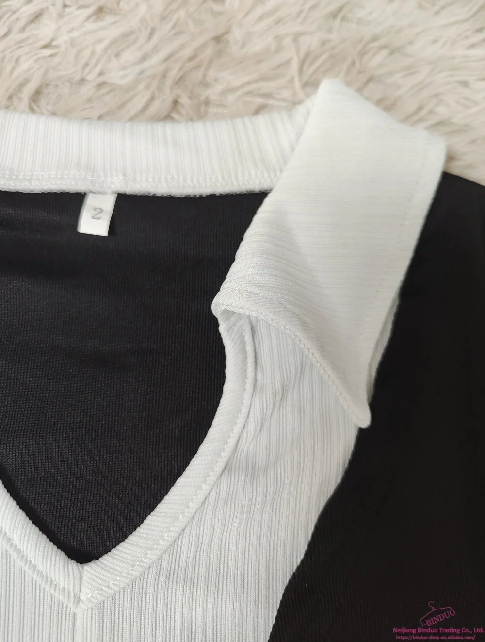 Color Contrast Base Shirt Lapel Long Sleeve T-shirt Fashionable Long Sleeve Short Top - Zeprah