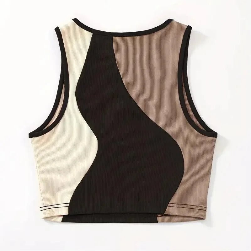 Color Contrast Cropped Top Slim - fit Sleeveless Tops Casual Going Out Tops - Zeprah