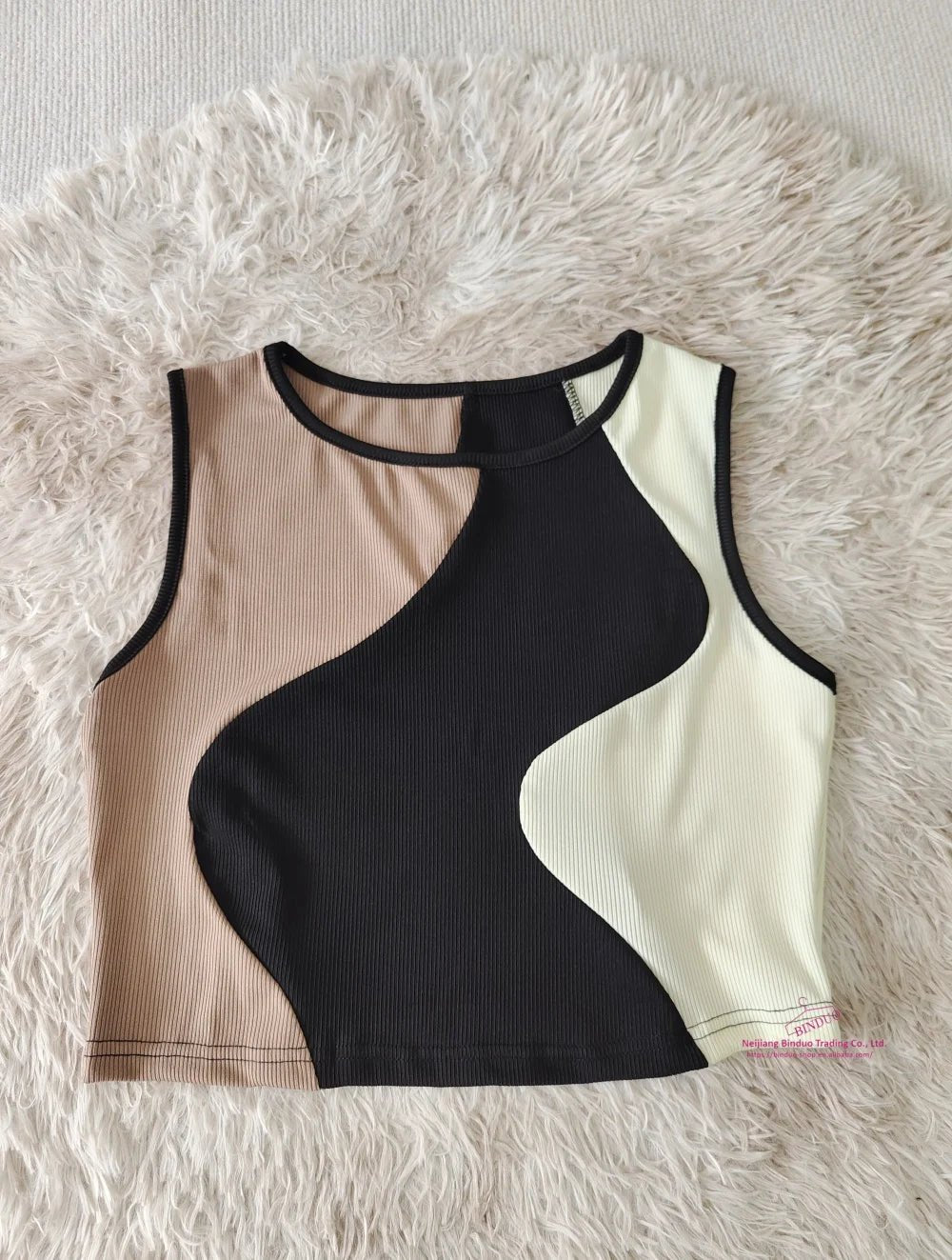 Color Contrast Cropped Top Slim - fit Sleeveless Tops Casual Going Out Tops - Zeprah