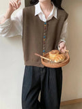 Colorful Button Knitted Casual Eco - Friendly Vest for Women Artistic Retro Soft Neck Layered Cardigan Outerwear - Zeprah