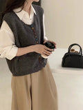 Colorful Button Knitted Casual Eco - Friendly Vest for Women Artistic Retro Soft Neck Layered Cardigan Outerwear - Zeprah