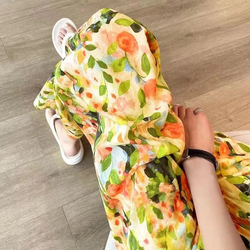 Colorful Slacks Printed Elastic Waist Wide - Leg Trousers Contrasting Colors Trousers - Zeprah