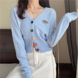 Coloured Button Knit Cardigan V - neck Cardigan Versatile Sweater Outerwear - Zeprah