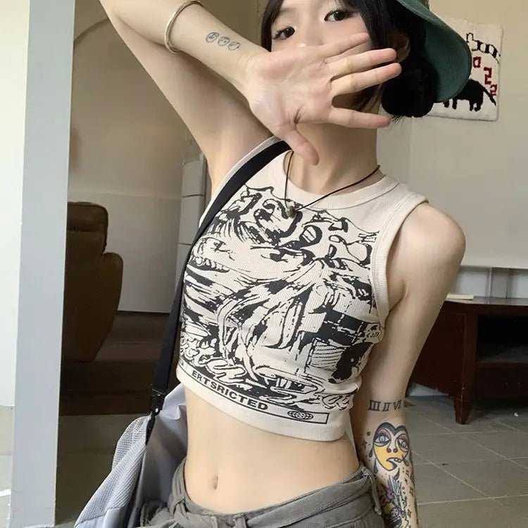 Comfy Stylish Tank Top Harajuku Gothic Clothes Crop Tops Women Sleeveless Streetwear Vintage Camisole - Zeprah