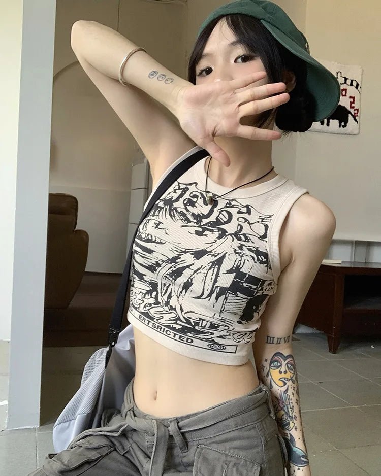 Comfy Stylish Tank Top Harajuku Gothic Clothes Crop Tops Women Sleeveless Streetwear Vintage Camisole - Zeprah