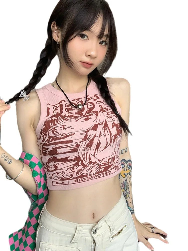 Comfy Stylish Tank Top Harajuku Gothic Clothes Crop Tops Women Sleeveless Streetwear Vintage Camisole - Zeprah
