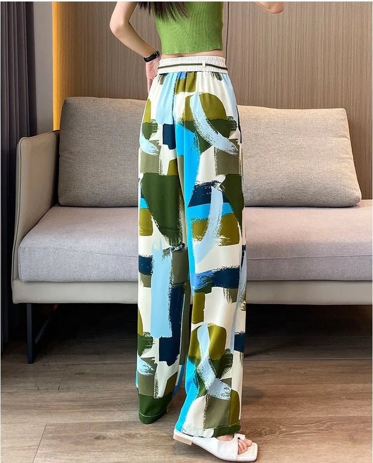 Contrasting Colors Wide - Leg Trousers Bright Colorful Summer Trousers Lightweight Slacks - Zeprah