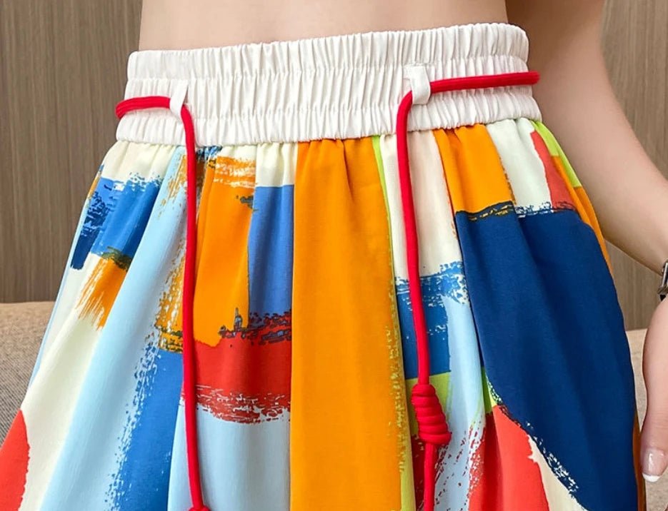 Contrasting Colors Wide - Leg Trousers Bright Colorful Summer Trousers Lightweight Slacks - Zeprah