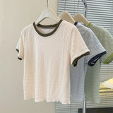 Contrasting Colors Women's T-shirts Best Sale Round Neck Short Sleeve T-shirt Casual Tops for Women - Zeprah