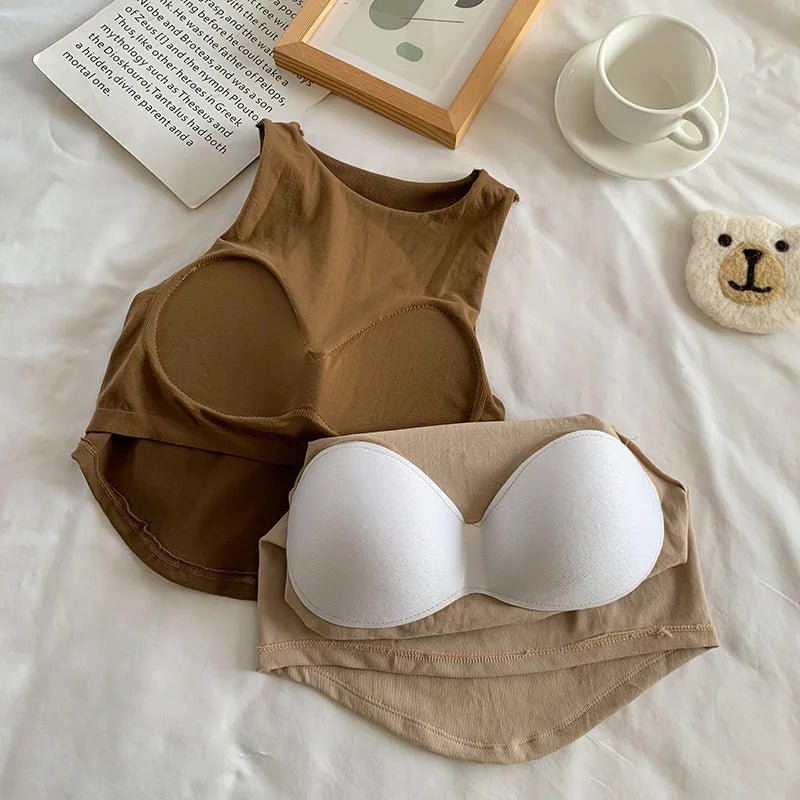 Cool Summer Girls Camisole Ice Silk Sleeveless O - neck Basic Vest Padded Casual Spaghetti Strap tank Top Women - Zeprah