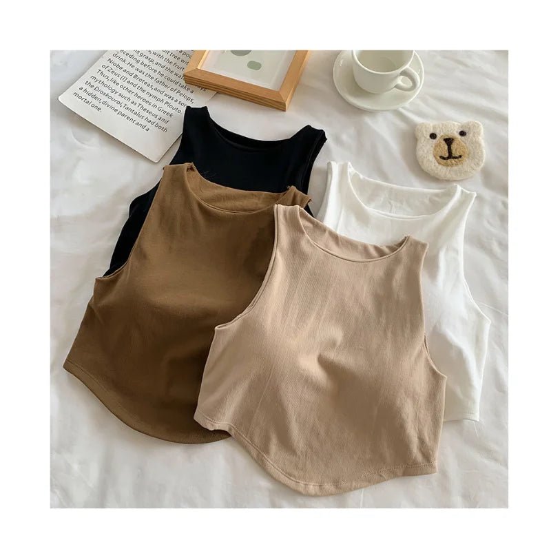 Cool Summer Girls Camisole Ice Silk Sleeveless O - neck Basic Vest Padded Casual Spaghetti Strap tank Top Women - Zeprah