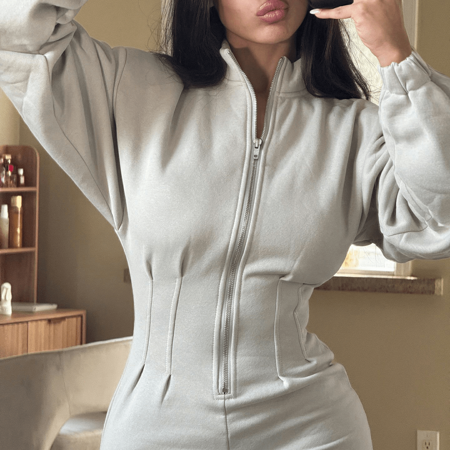 Corset Waist Bomber Style Zip - Up Mini Dress - Zeprah