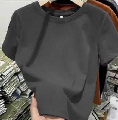 Cotton Elastic Thread Casual Solid Color Short - sleeved Women's T-shirt New Slim - fit Base Shirt Top for Women - Zeprah