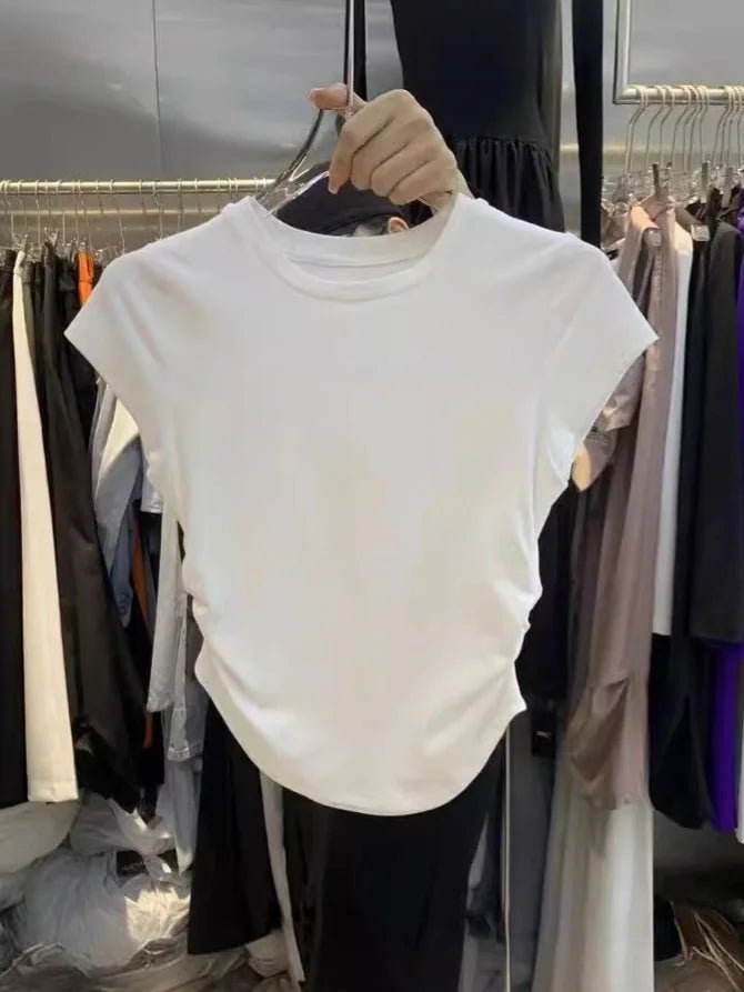 Cotton Loose Short - sleeved Plain Trendy Tops for Women Crewneck T-shirt - Zeprah