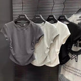 Cotton Loose Short - sleeved Plain Trendy Tops for Women Crewneck T-shirt - Zeprah