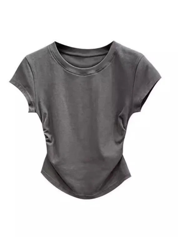 Cotton Loose Short - sleeved Plain Trendy Tops for Women Crewneck T-shirt - Zeprah