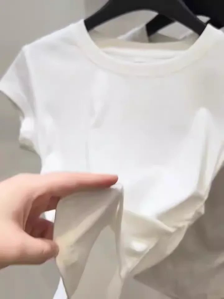 Cotton Loose Short - sleeved Plain Trendy Tops for Women Crewneck T-shirt - Zeprah