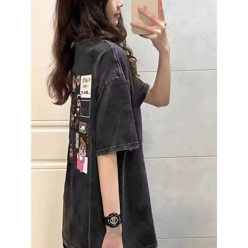 Cotton Modern T-shirt Loose - fit Tops for Women Trendy Short - Sleeved Tee - Zeprah