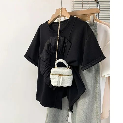 Cotton Short - sleeved T-shirt Women's Summer New Irregular Round Neck Loose Slim Top - Zeprah