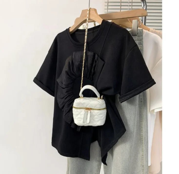 Cotton Short - sleeved T-shirt Women's Summer New Irregular Round Neck Loose Slim Top - Zeprah