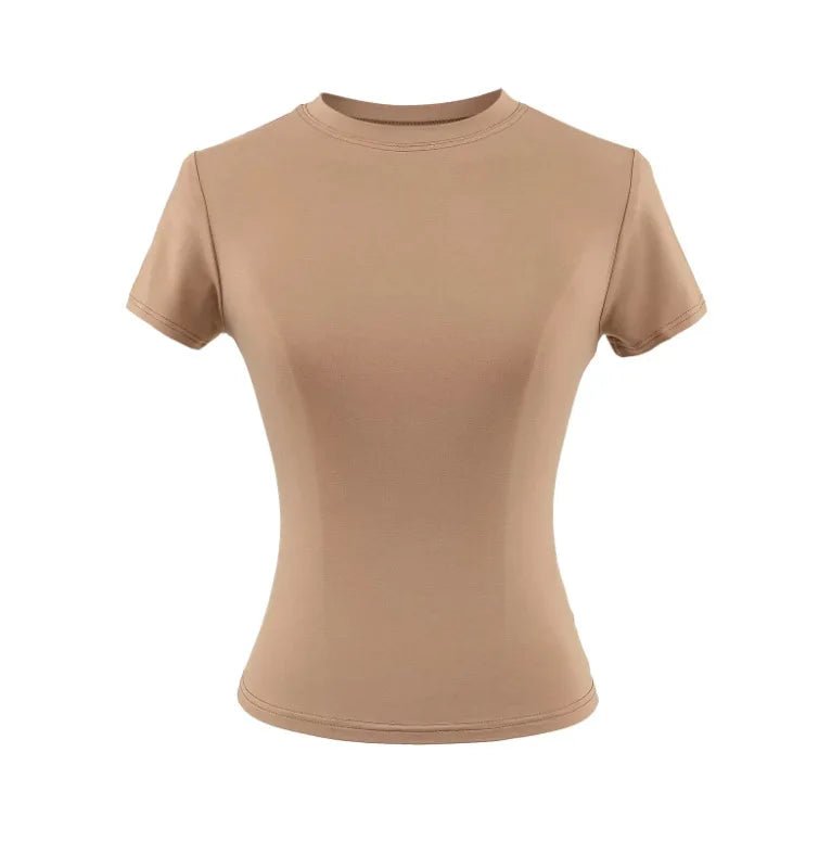 Cotton Summer New Female Spice Girls Solid Color Round Neck Slim Fit Short Base - Layer Shirt Basic Short - Sleeved T-Shirt - Zeprah