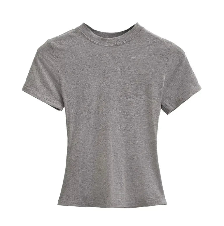 Cotton Summer New Female Spice Girls Solid Color Round Neck Slim Fit Short Base - Layer Shirt Basic Short - Sleeved T-Shirt - Zeprah