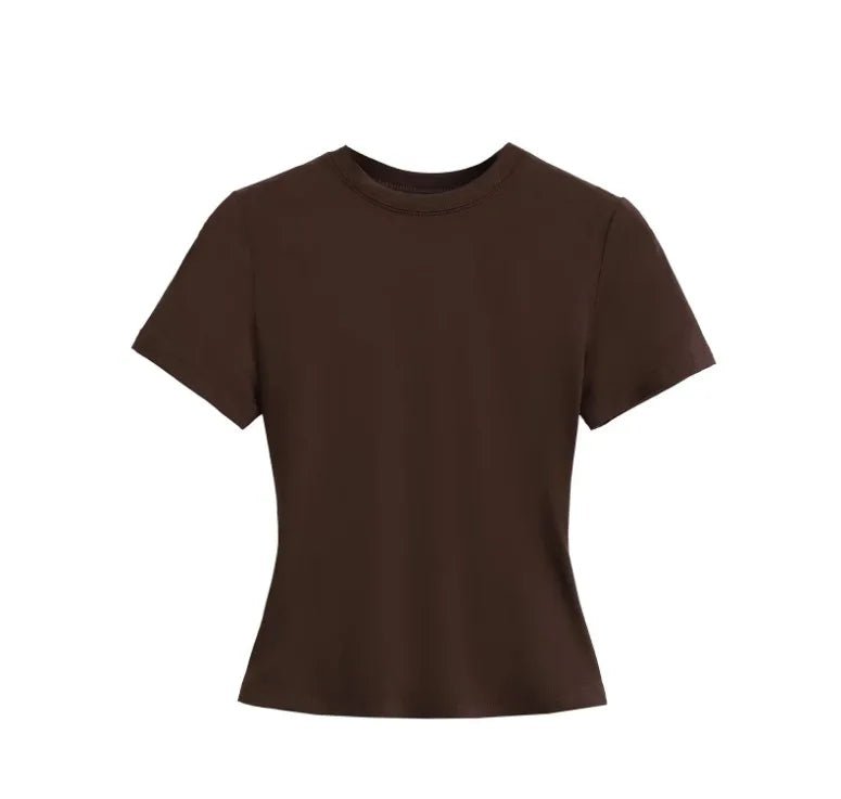 Cotton Summer New Female Spice Girls Solid Color Round Neck Slim Fit Short Base - Layer Shirt Basic Short - Sleeved T-Shirt - Zeprah