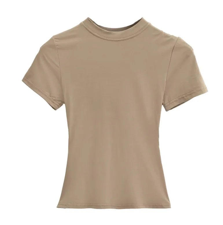 Cotton Summer New Female Spice Girls Solid Color Round Neck Slim Fit Short Base - Layer Shirt Basic Short - Sleeved T-Shirt - Zeprah