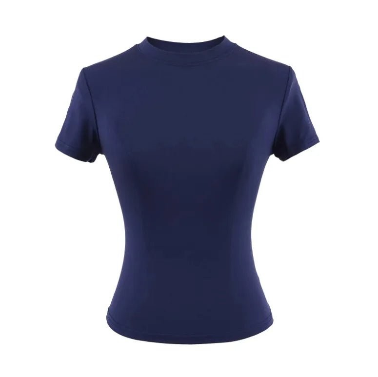 Cotton Summer New Female Spice Girls Solid Color Round Neck Slim Fit Short Base - Layer Shirt Basic Short - Sleeved T-Shirt - Zeprah