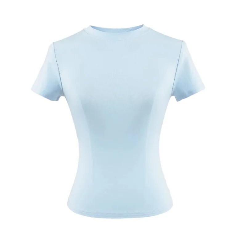 Cotton Summer New Female Spice Girls Solid Color Round Neck Slim Fit Short Base - Layer Shirt Basic Short - Sleeved T-Shirt - Zeprah