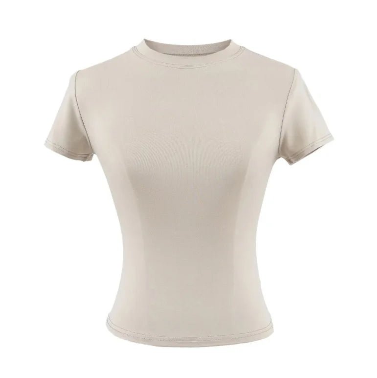 Cotton Summer New Female Spice Girls Solid Color Round Neck Slim Fit Short Base - Layer Shirt Basic Short - Sleeved T-Shirt - Zeprah