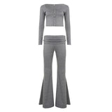 Cozy Casual Solid Elastic Knit Eco - Friendly Breathable Women's All Seasons Skinny Loungewear 2 - Piece Set Button - Down T-Shirt - Zeprah