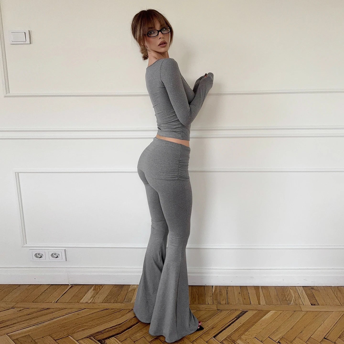 Cozy Casual Solid Elastic Knit Eco - Friendly Breathable Women's All Seasons Skinny Loungewear 2 - Piece Set Button - Down T-Shirt - Zeprah