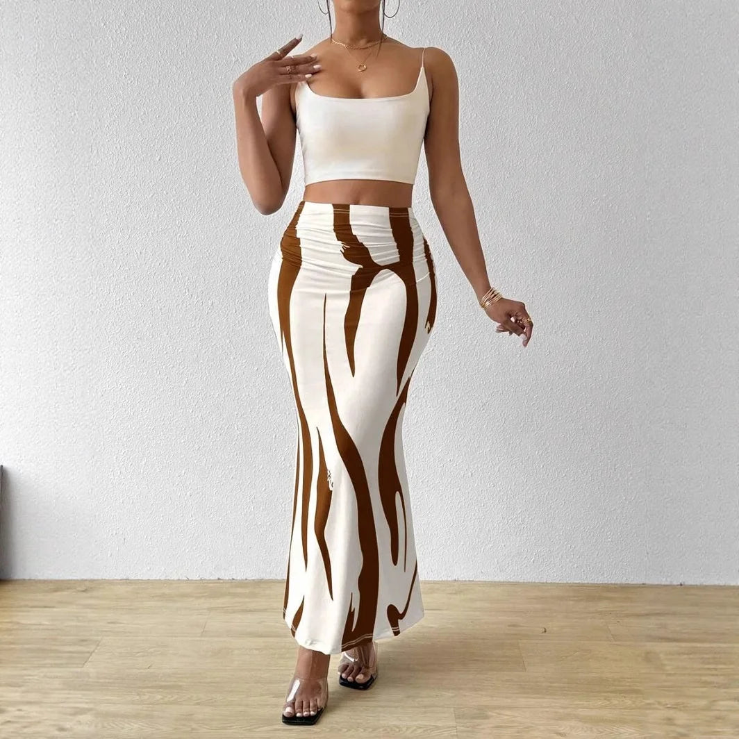 Cross - border European and American Fashion Women's Tight High Waist Fishtail Skirt Printed Pattern Skirt - Zeprah