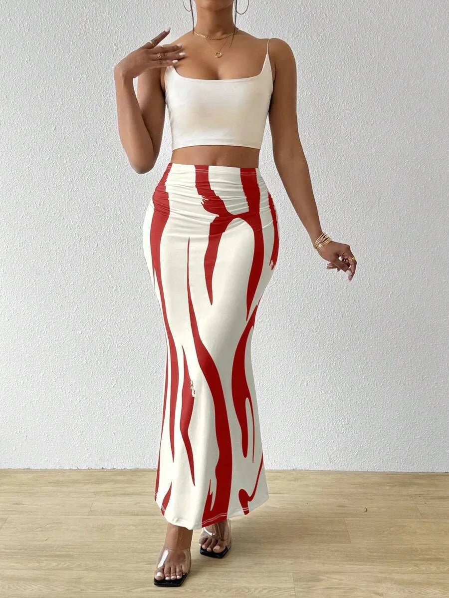 Cross - border European and American Fashion Women's Tight High Waist Fishtail Skirt Printed Pattern Skirt - Zeprah