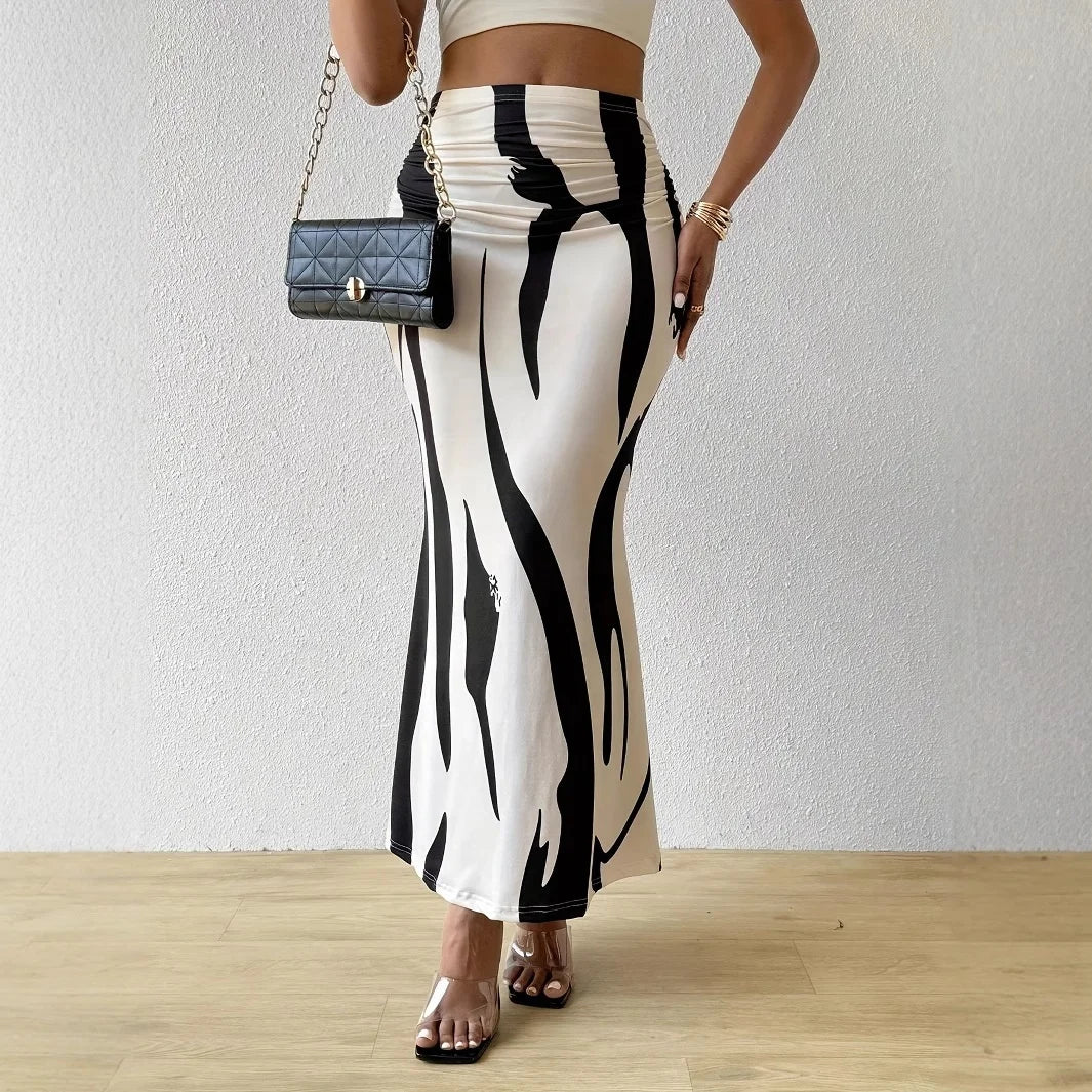 Cross - border European and American Fashion Women's Tight High Waist Fishtail Skirt Printed Pattern Skirt - Zeprah