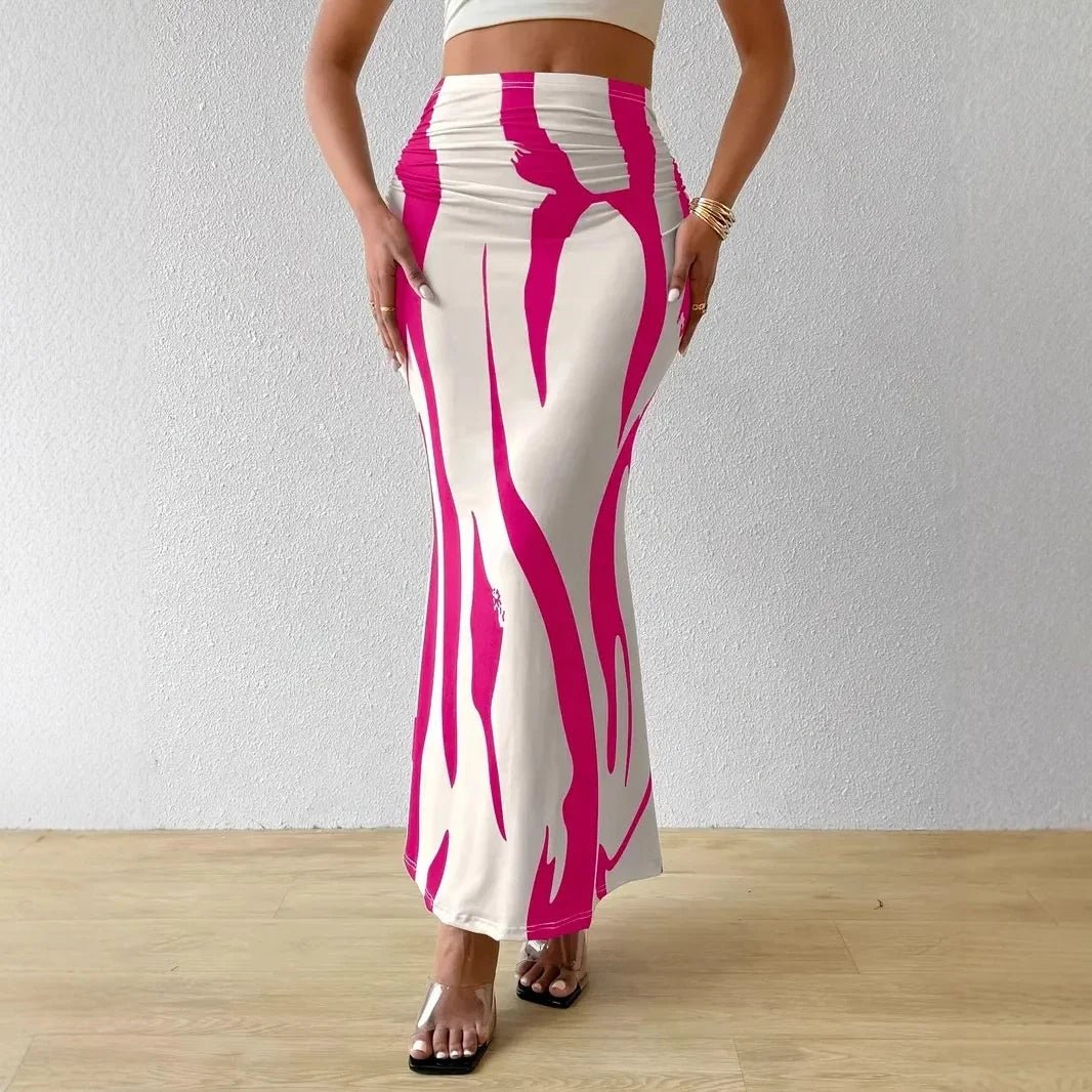 Cross - border European and American Fashion Women's Tight High Waist Fishtail Skirt Printed Pattern Skirt - Zeprah