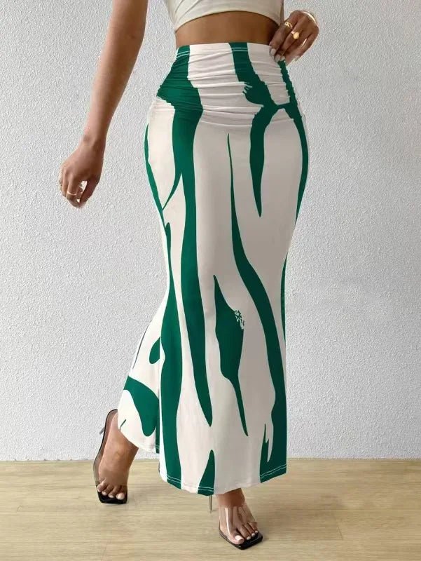 Cross - border European and American Fashion Women's Tight High Waist Fishtail Skirt Printed Pattern Skirt - Zeprah