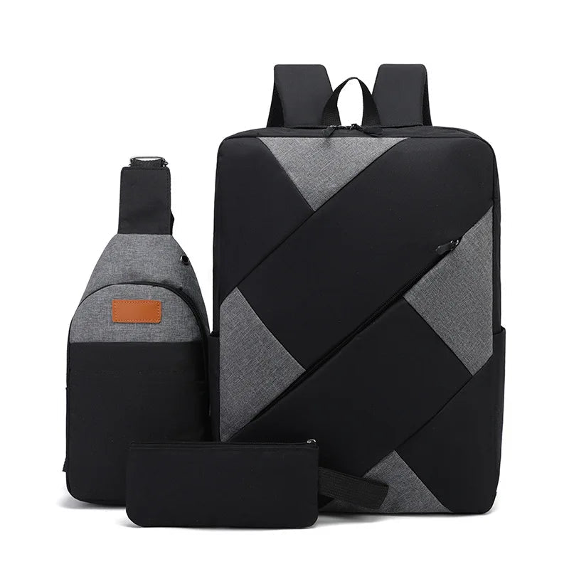 Cross - Border New Large Capacity Three - Piece Backpack Set Waterproof Oxford Business USB Charging Zipper Computer Travel Bag - Zeprah