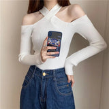 Cross Halter Base Shirt Off - the - shoulder Long - sleeved Knitwear Elegant Ladies' Sweaters - Zeprah