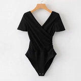Cross - over Collar Women's Bodysuit Slim - fit One - piece Bottoms Backless Crotch Top - Zeprah