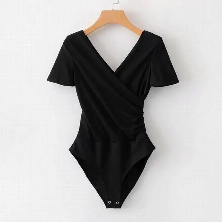 Cross - over Collar Women's Bodysuit Slim - fit One - piece Bottoms Backless Crotch Top - Zeprah