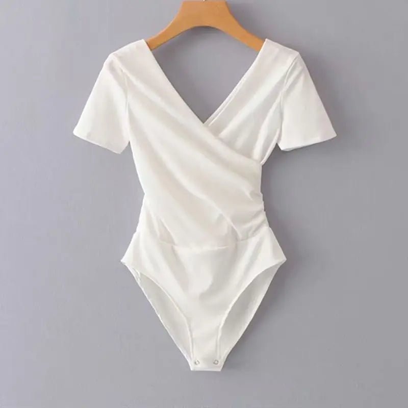 Cross - over Collar Women's Bodysuit Slim - fit One - piece Bottoms Backless Crotch Top - Zeprah